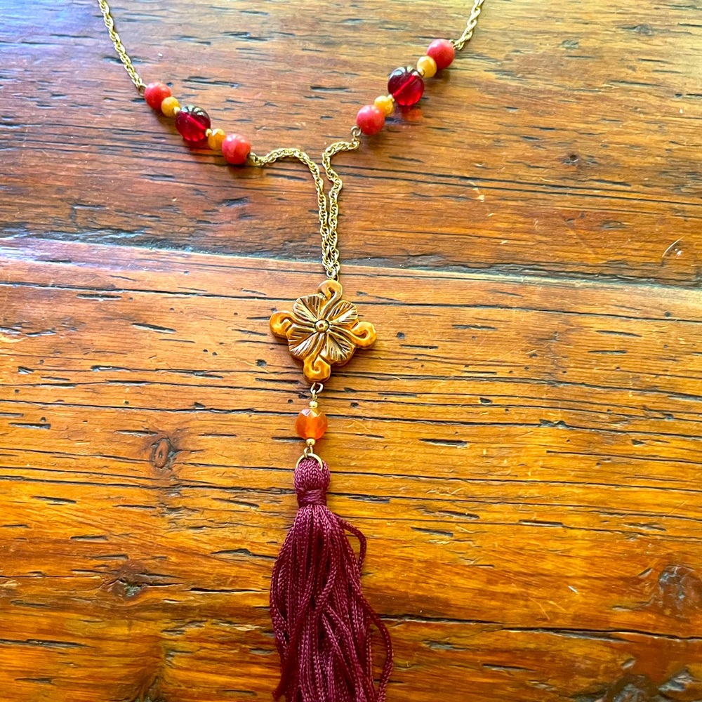 Banana Republic stone, bead and tassel long necklace